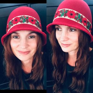 Strawberry Red Wool Felt Cloche, 005h