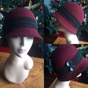 Burgundy Wool Felt Cloche, 007h