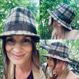 Brown Plaid Fedora with Buttons, 081h